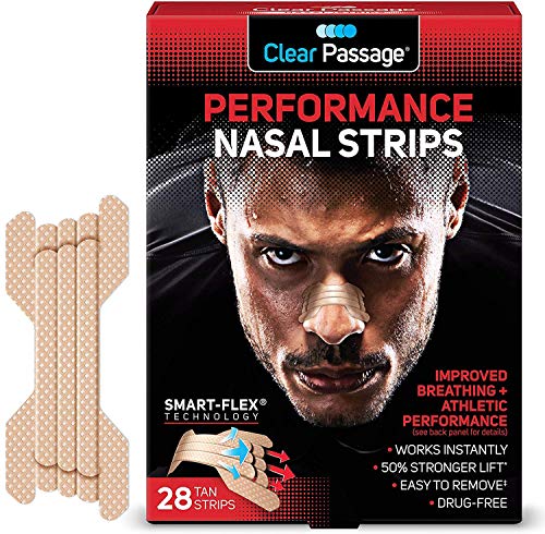 Clear Passage Performance Nasal Strips for Athletes, Tan, 28 Count | Instantly Improves