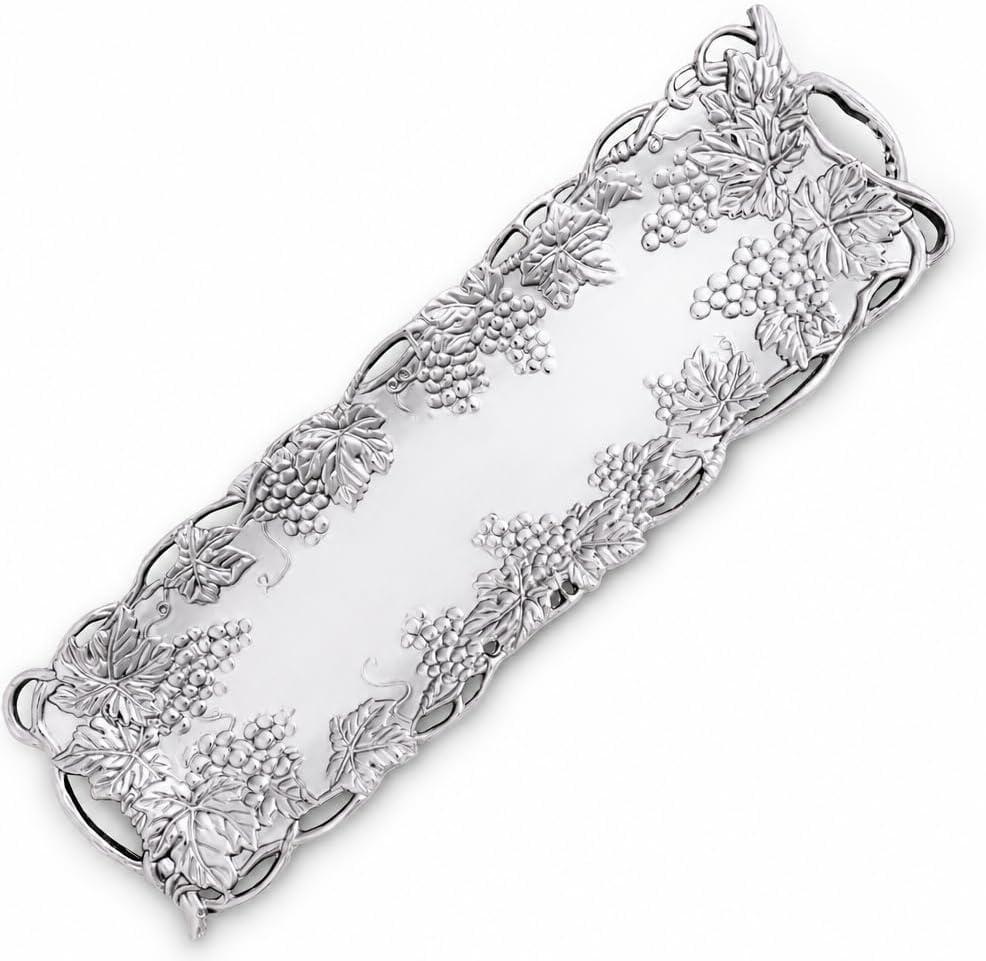 Arthur Court Grape Oblong Serving Tray - Sand Cast Aluminum - Elegant Table Decor - 19 x 5.5 Inches