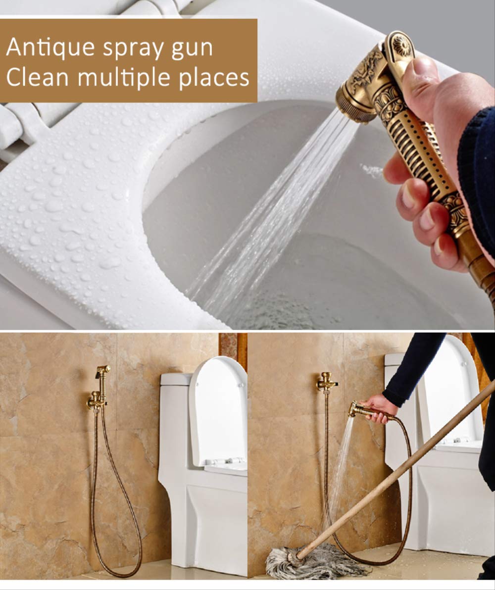 Rubinetto Per Bidet In Ottone A Parete Rubinetto Per Spruzzatore Per Wc Rubinetto Per Pulizia Mop Da Bagno Antico, Tubo + Supporto + Spruzzatore Stile A