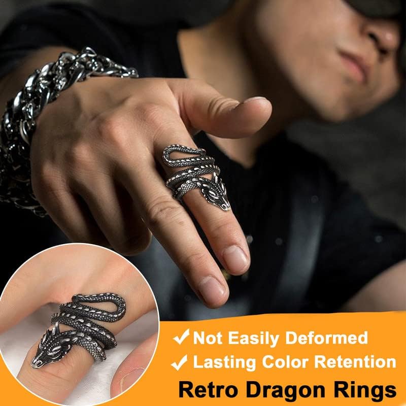 U7 Men's Animal Rings Stainless Steel Punk Rock Biker Gift Dragon/Tiger Head Ring, Gold/Silver/Black Color - Image 2