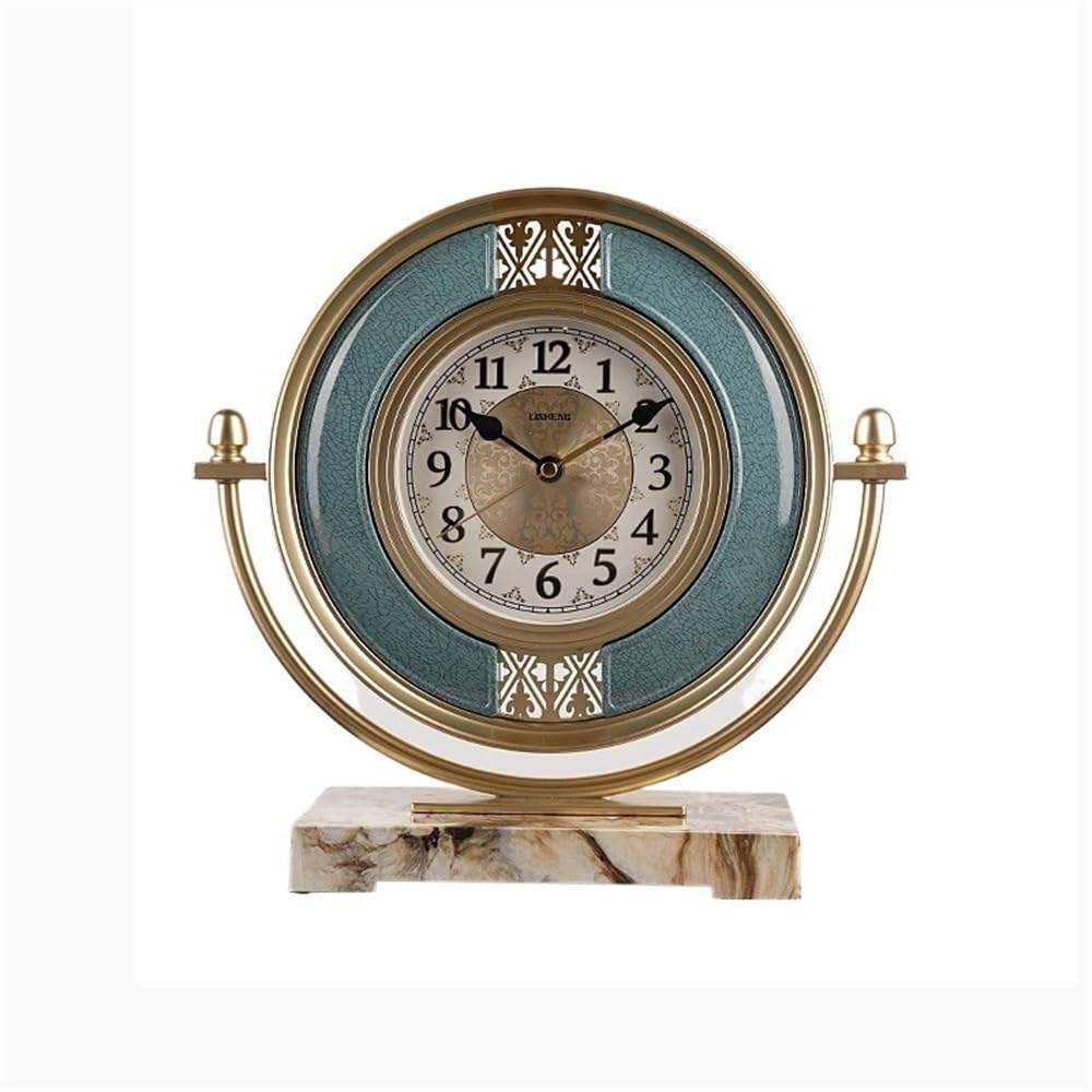 shangguanyun456 Vintage table clock Table Desk Clock Silent Non-ticking Clocks Sitting Quartz Living Room Desktop Light Luxury Home Decor(Blue)