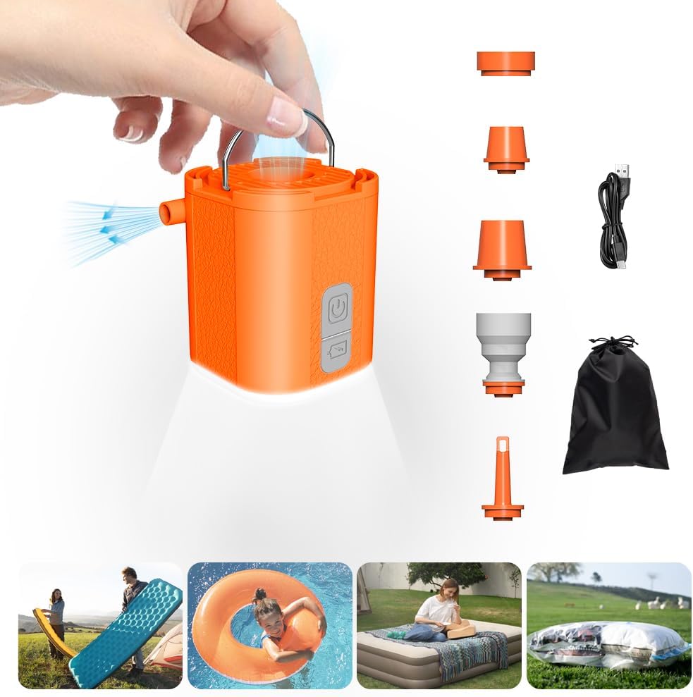Aerogogo GIGA Pump Tiny Portable Pump Small Air Pump for Inflatables, Rechargeable Air Pump with 3.8kPa, Deflate Air Mattress Pump with Lantern for Sleeping Pads, Swimming Rings, Storage Bags