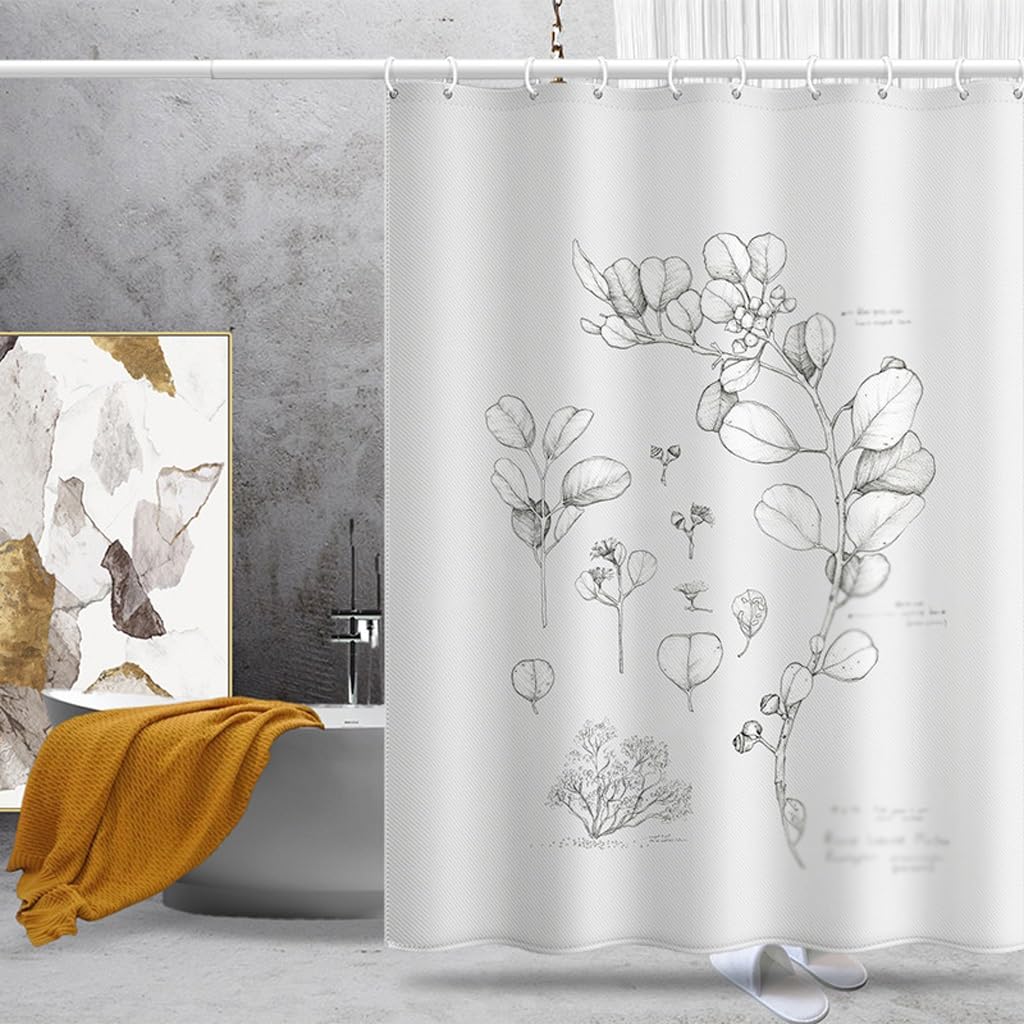 NZPOST Cortina de Ducha de baño Cortina de patrón de Hoja de Planta Cortina de Puerta de poliéster Cortina de partición Impresión Digital Cortina de Ducha Impermeable para el h