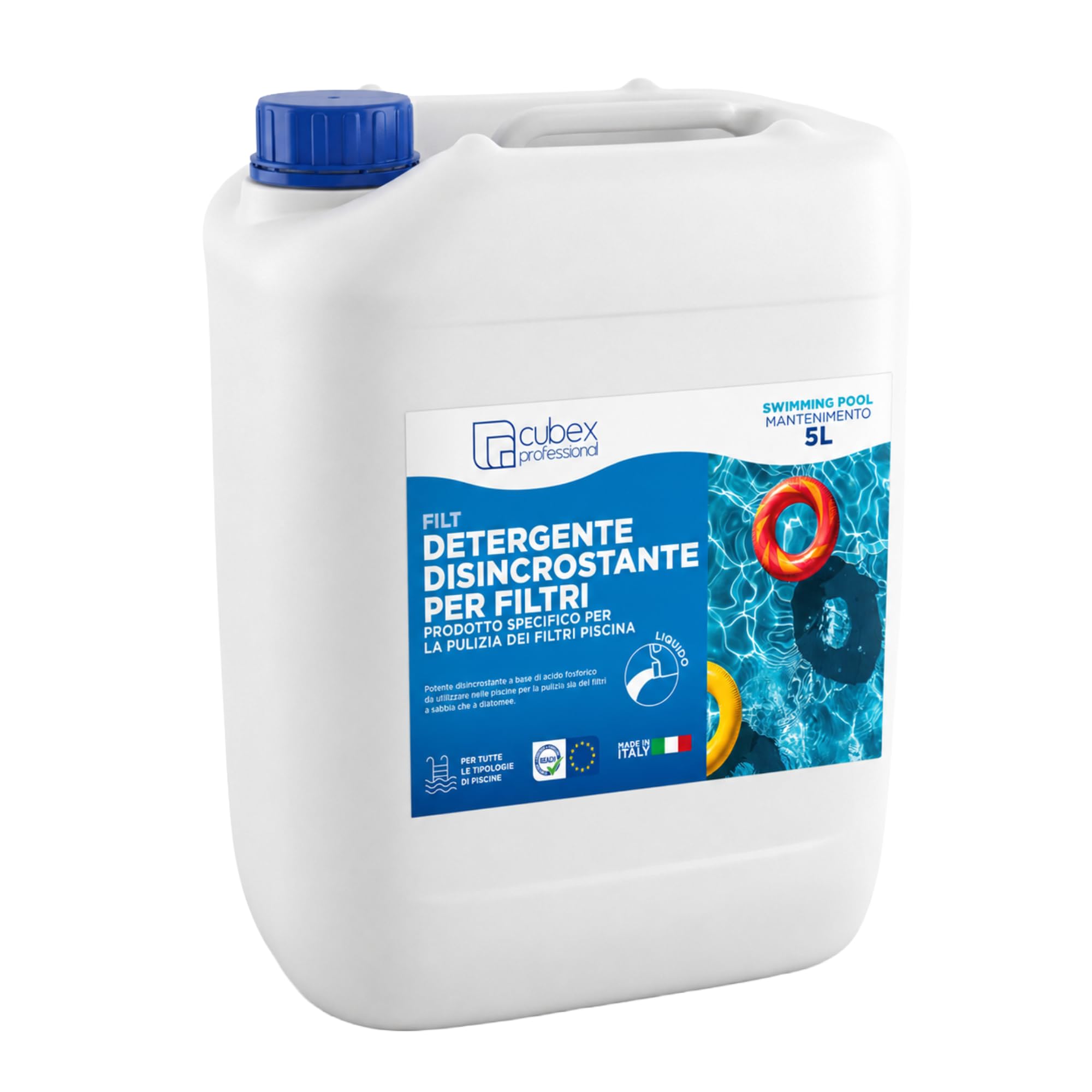 Cubex Professional Filt 5 l – Détartrant Filtres Piscine | Acide phosphorique pour sable, diatomées et cartouches | Supprime les encrassements inorganiques | Usage professionnel Made in Italy