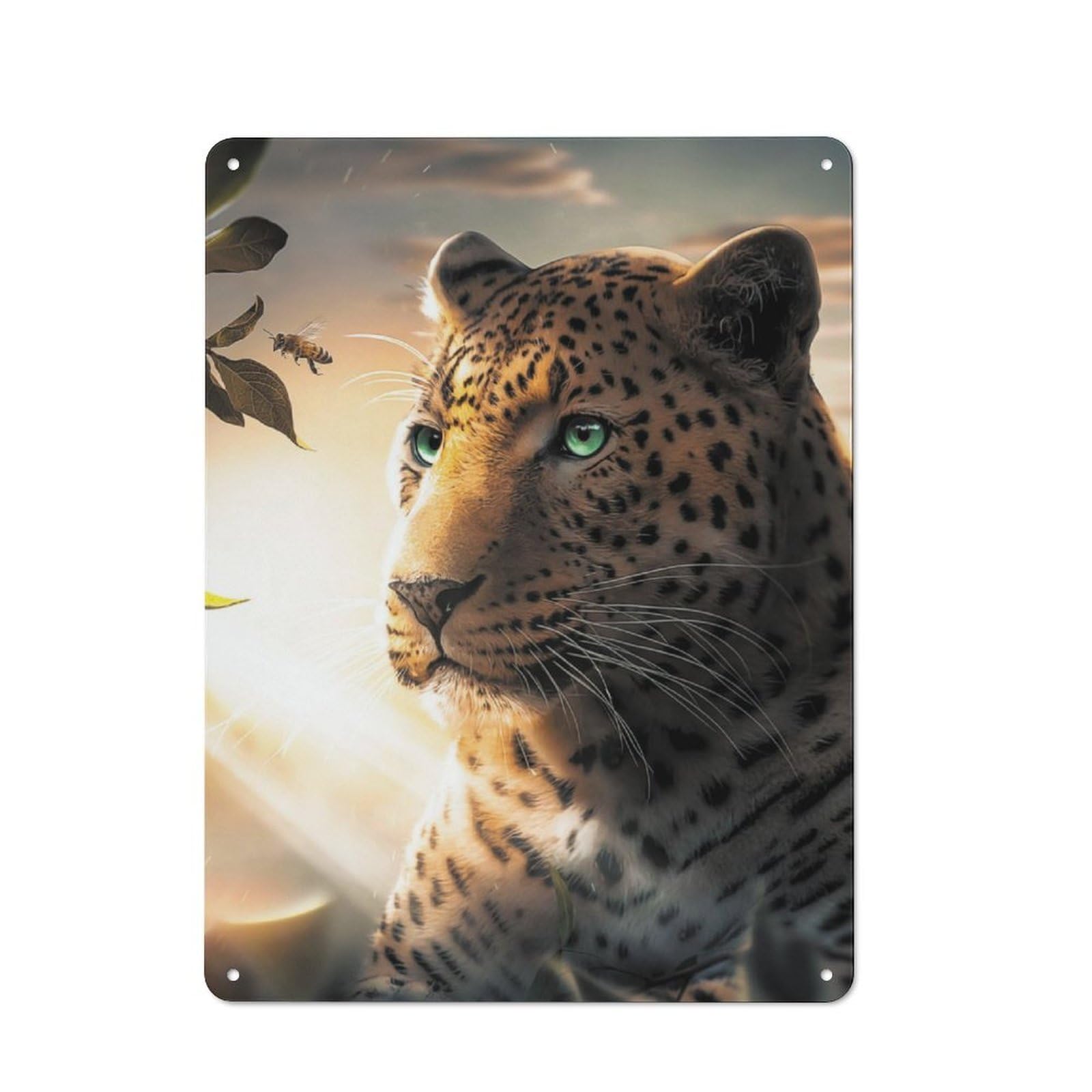 Junmoney The Leopard And Wasp Tin Wall Plaque 40X30cm With For Home Office Or Studio, Gift Idea At Christmas For Creative Workspace Decorators