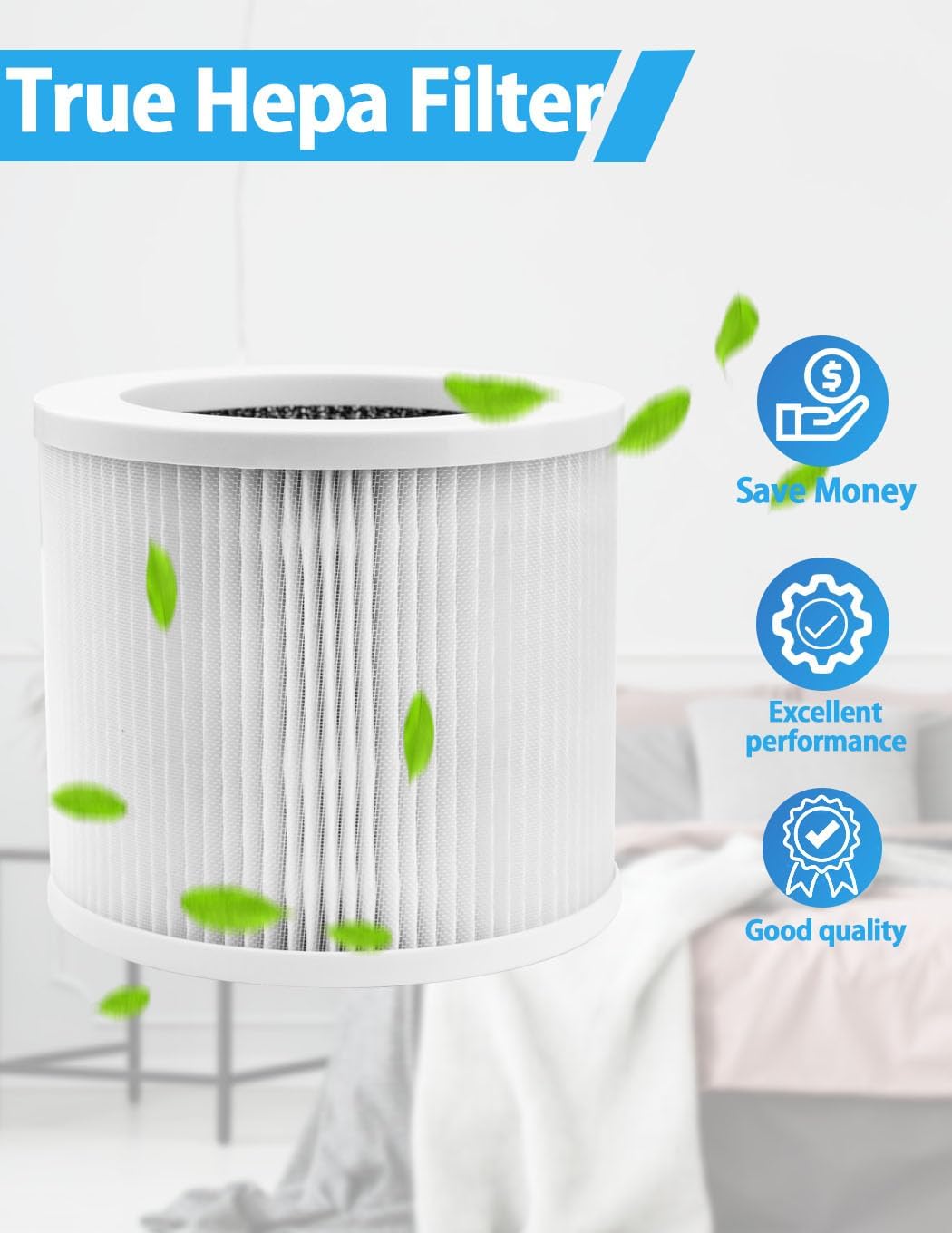 BBT BAMBOOST A1 Replacement Filter Compatible with VEWIOR A1, AMEIFU AP01W, KOIOS HQKJ-50 Air Purifiers, 3-in-1 True HEPA and High-Efficiency Activated Carbon Filter, 2 Pack
