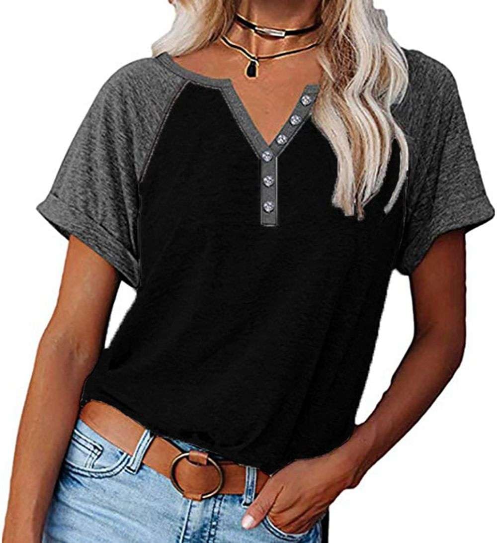NAIOSS Damen Tshirt Kurzarm Oberteile Elegant Blusen Sommer Shirts V-Ausschnitt Casual Tunika Tops