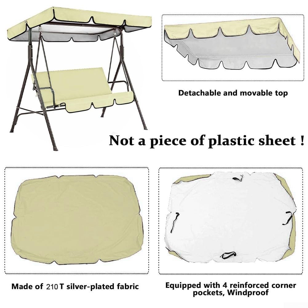 Copertura di ricambio per dondolo, set di sostituzione impermeabile per sedia a dondolo da giardino con 3 coperture per sedile e copertura per baldacchino, senza staffa (Beige 164 x 114 x 15 cm)