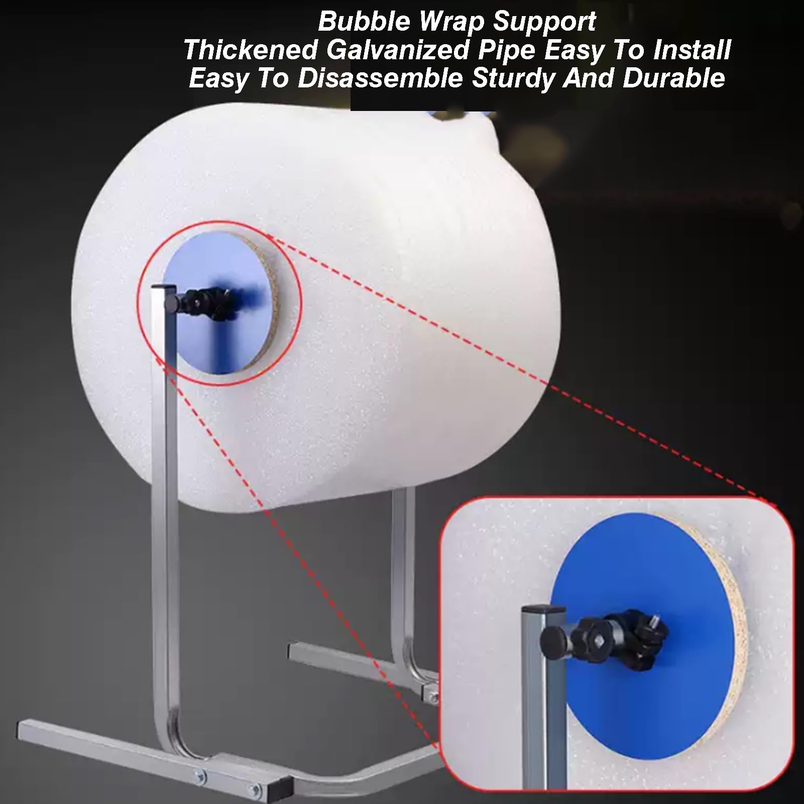 Porte-rouleau de papier bulle – Support distributeur manuel, déflecteur à largeur réglable, cadre galvanisé, capacité de charge de 150 kg, support d'emballage de table