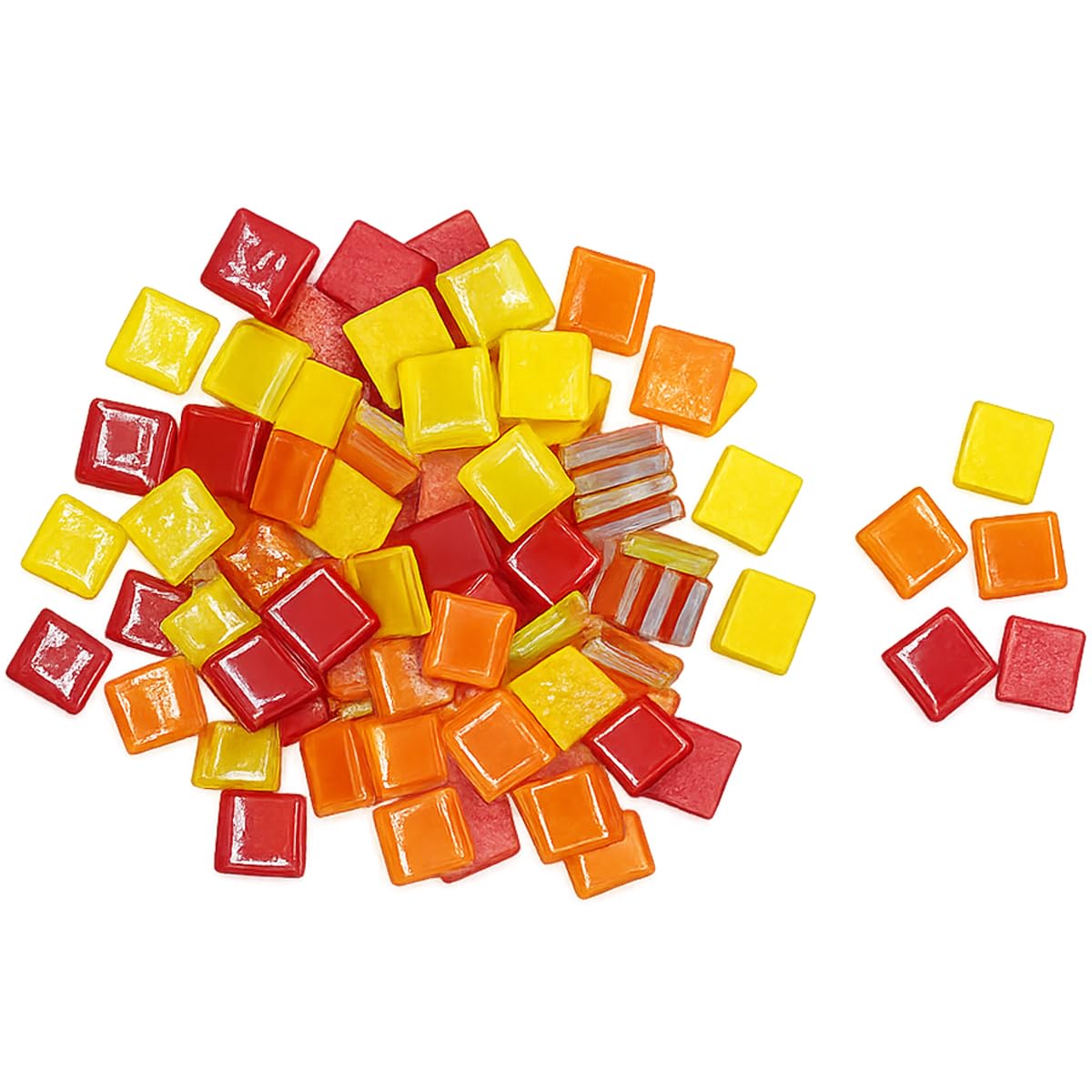 Super Gift Mosaic Tiles, 15x15mm Square, 4mm Thick, (Pack of 100Gms) Glass Mosaic Tiles, Red Yellow Orange, Square Shape, Craft Art Decoration-image-2