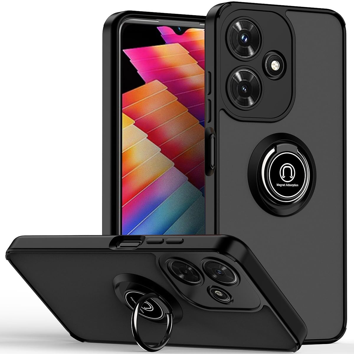 EabhulieInfinix Hot 30i Case, Ring Holder Stand Translucent Back Soft Bumper Hybrid Cover for Infinix Hot 30i Black