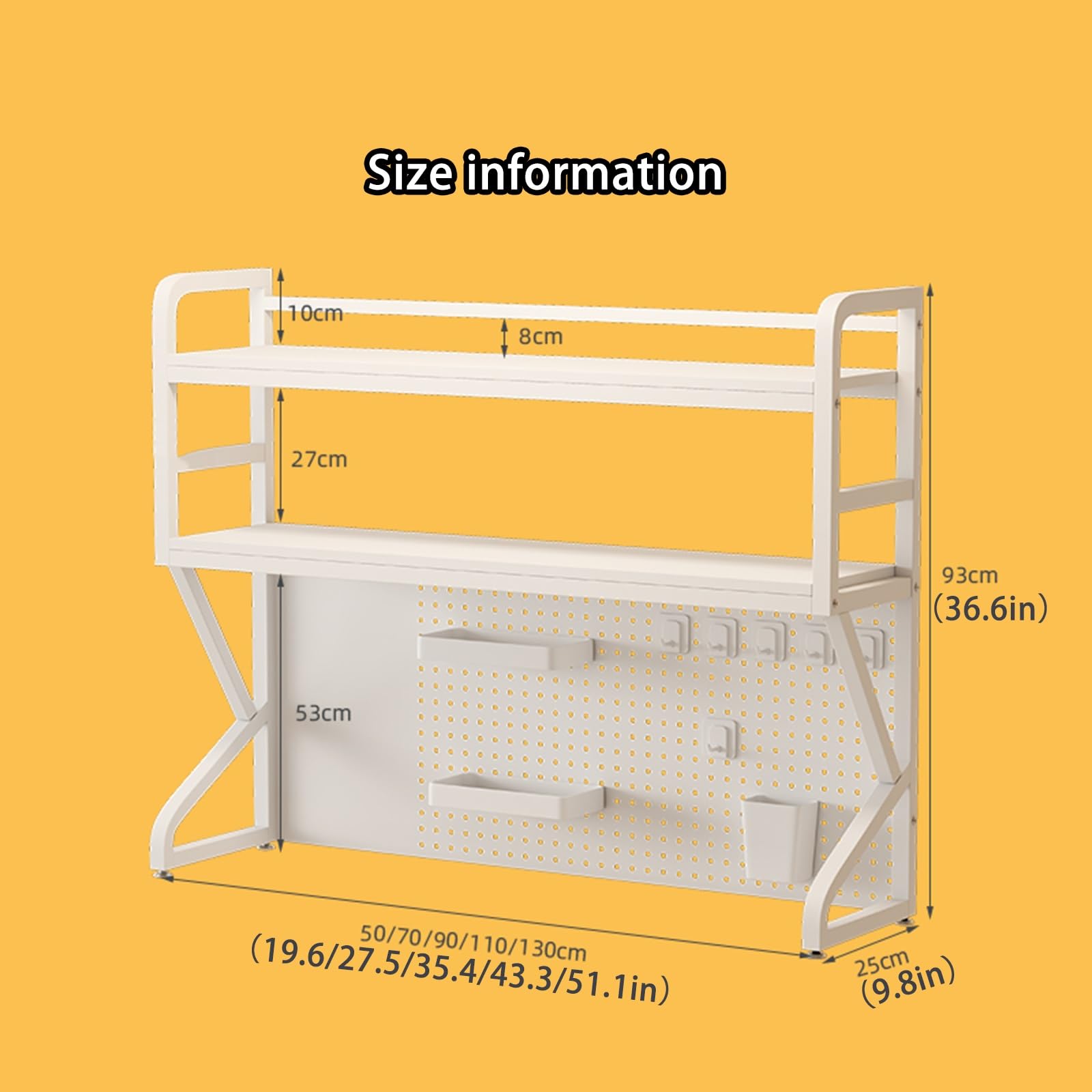Scaffale Portaoggetti da Banco Indipendente per Scrivania Scaffale Portaoggetti Aperto con Pannello Griglia Organizer per Ufficio Domestico Libreria in Legno Metallo(White double layer,110CM/43.3IN)