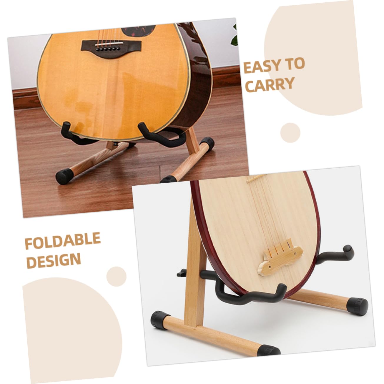 YARNOW Supporto per Chitarra da Terra Pieghevole in Legno Marrone | Telaio Stabile, per Bassi e Chitarre Acustiche, in Abs e Ferro, per Musicisti