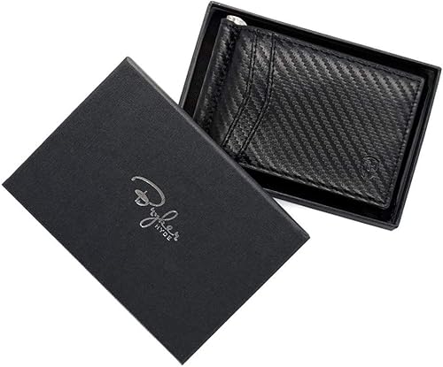 Miniatura 5 de Bryker Hyde Cartera delgada minimalista con bloqueo RFID, bolsillo frontal exterior, clip para dinero, 9 ranuras, cuero (fibra de carbono negra)
