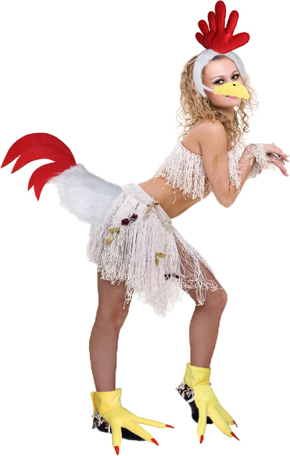 Tequise Rooster Costume Accessories - Comb Headband, Chicken Tail, Beak Nose Mask, Feet Costume Shoes Covers, Yellow-White - Image 7