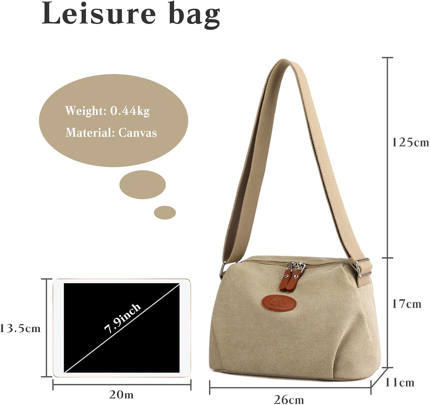 Women's Crossbody Bag Casual Shoulder Bag Canvas Messenger Bag Ladies Satchel for Shopping Travel Daily Use Khaki