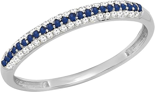 Dazzlingrock Collection Anillo de boda redondo de zafiro azul y diamante blanco para mujer, disponible en oro de 10 quilates