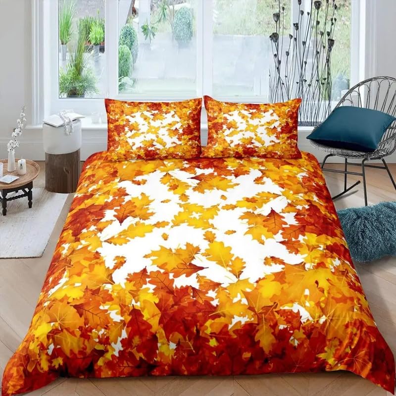 Housse de couette 90x190 microfibre 110g/㎡ haute densité motif feuille d'érable