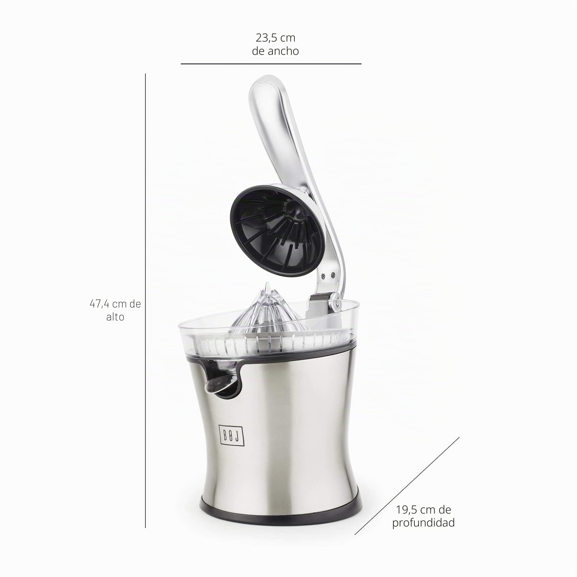 BOJ Exprimidor Eléctrico JE-101X, Acero Inoxidable 18/10, Motor DC de 100W para uso intensivo, Filtro de Acero y Palanca para mejor Extracción