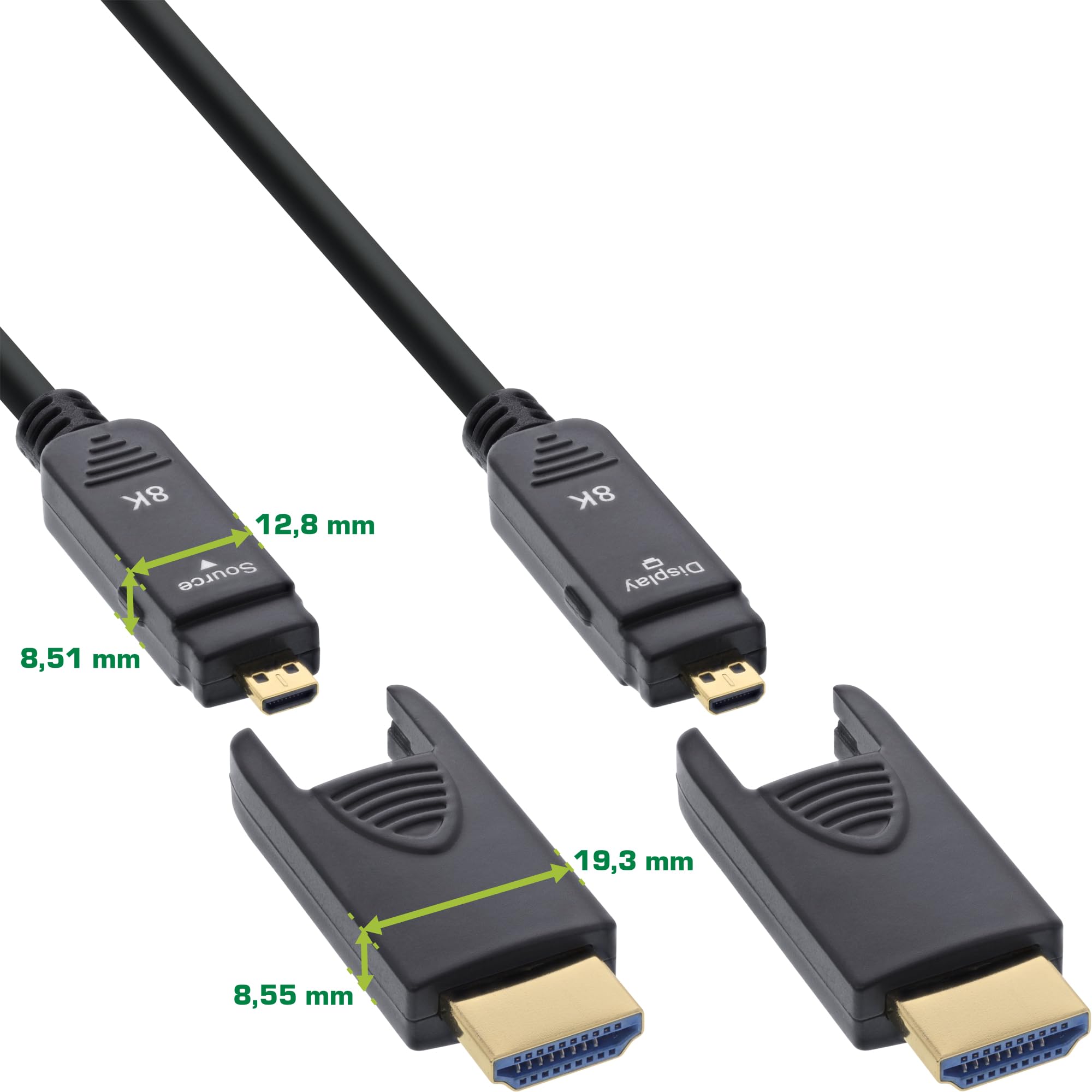 InLine® Cavo HDMI AOC Ultra High Speed 2.1 con connettori rimovibili, 8K/4K HDR eARC, contatti placcati in oro, flessibile, 30 m, 17930O