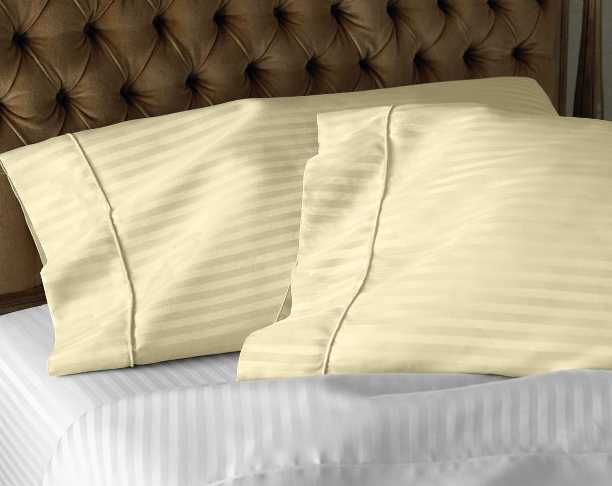 Juego de 4 fundas de almohada 100% algodón egipcio de 400 hilos, súper suaves, acogedoras y transpirables, lujosas fundas de almohada con cierre de sobre, rayas marfil, tamaño del cuerpo
