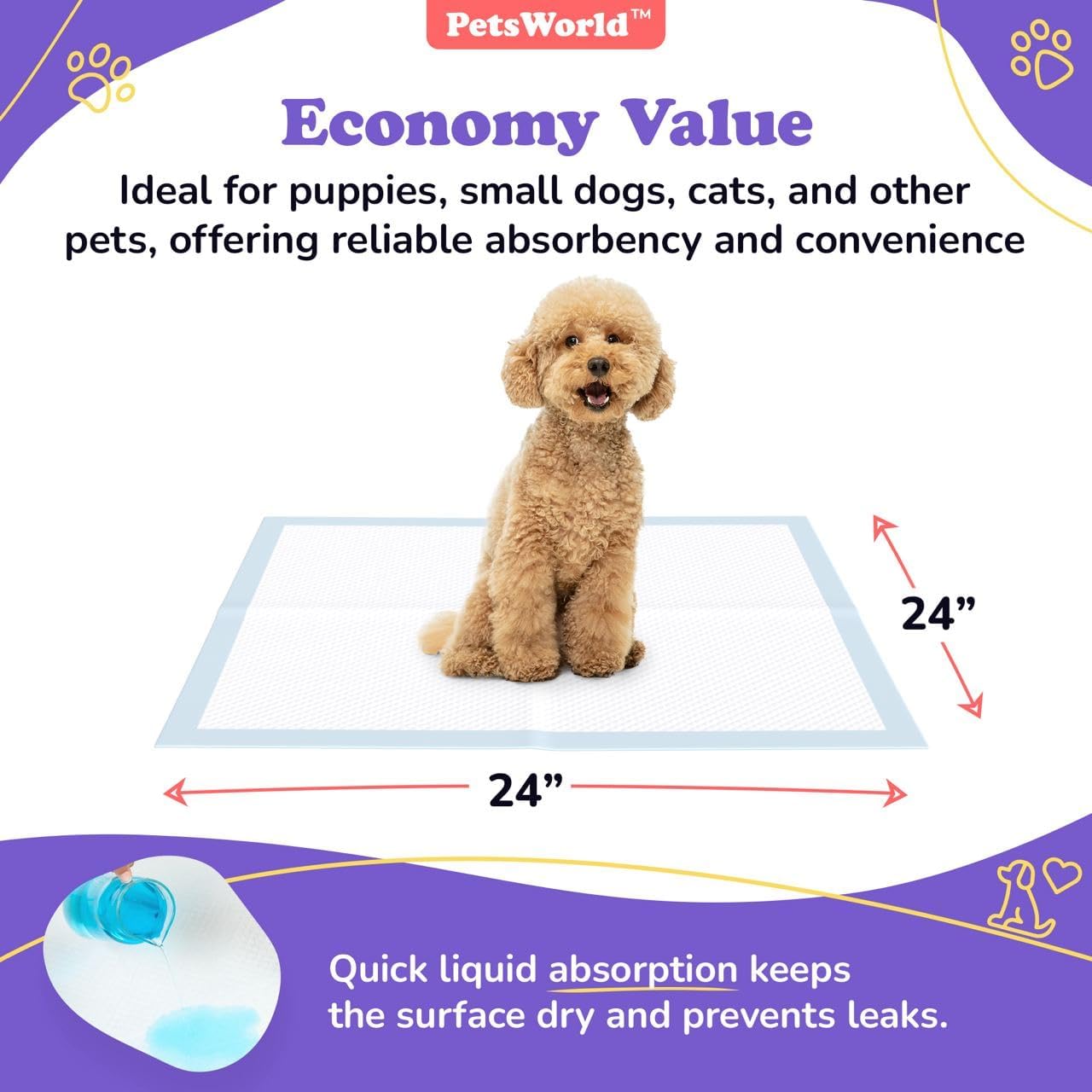 PETSWORLD Puppy Pads, Small 24x24 Inch, 400 Count - Puppy Pee Pads for Dogs, Tear Resistant, Economy Value, Super-Absorbent Polymer Gel Core, Perfect for Puppies, Smaller Dogs