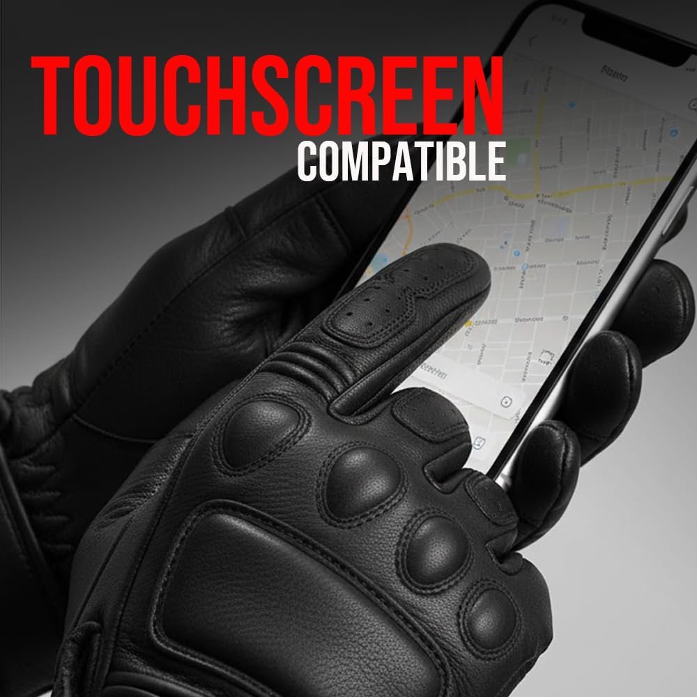 Jackets 4 Bikes Motorcycle Gloves - Goatskin Leather, Touchscreen, Classic Vintage Design for Men Women, Anti-Slip Protective Motorbike Cruiser Biker Glove Black L