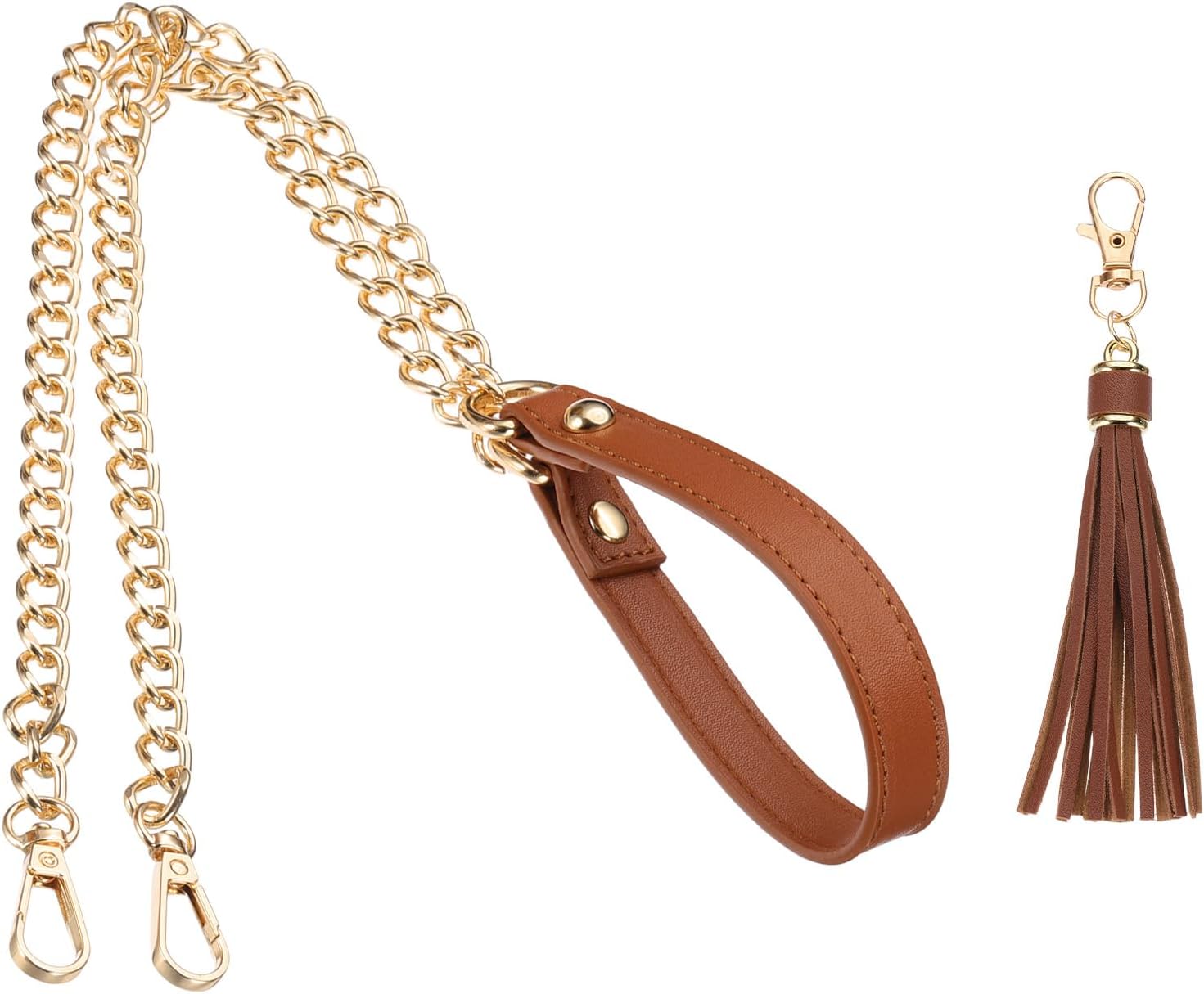 PATIKIL Purse Chain Strap, 39 Inch Leather Chain Straps Purse Strap Replacement Flat Chain Strap with Tassel for Crossbody Bag Handbag Woman, Brown/Gold