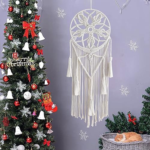 Macrame Wall Hanging Hand Woven Boho Home Chic Geometric Art Decor Snowflake Mandala Dream Catcher with Tassels for Bedroom Nursery Apartment Dorm Wedding Decoration Gift for Birthday 35" L x 12" W