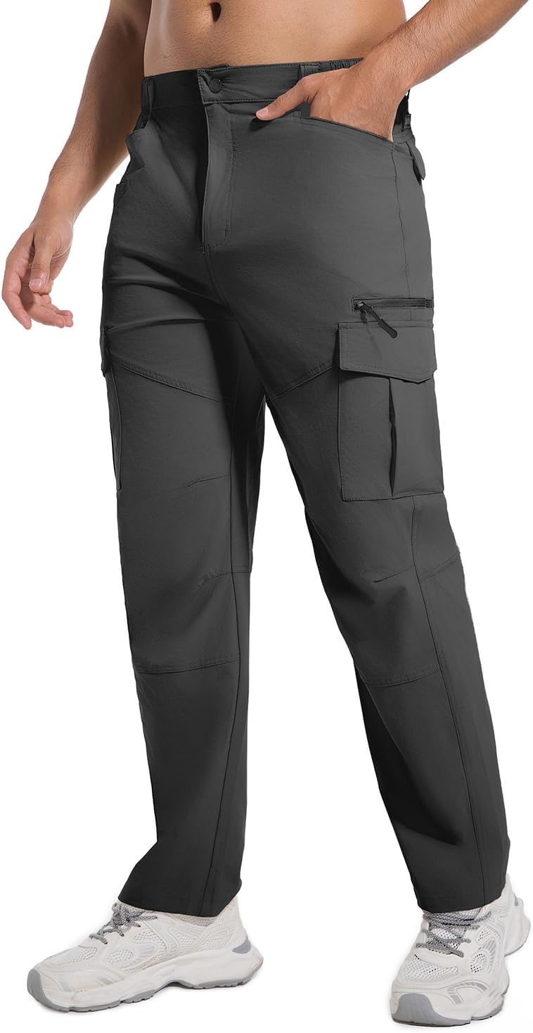 PJZHJ Men's Waterproof Tactical Pants Stretch Ripstop Hiking Pants Lightweight Quick-Dry Rain Pants Multi Pockets Cargo Pants Medium Darkgrey image 2 of 5 B0F6LQH1MJ