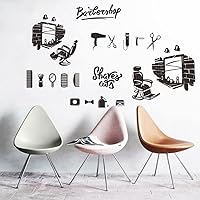 Vista 7 de Adhesivo de pared de barbería – Calcomanía de PVC extraíble con espejo, silla, maquinilla de afeitar, tijeras y cepillo – Elegante decoración