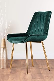 Furniturebox UK 2x Pesaro Velvet Gold Chrome Metal Leg Modern Contemporary Luxury Dining Kitchen Chairs Set (2x Pesaro Green Gold Chairs)