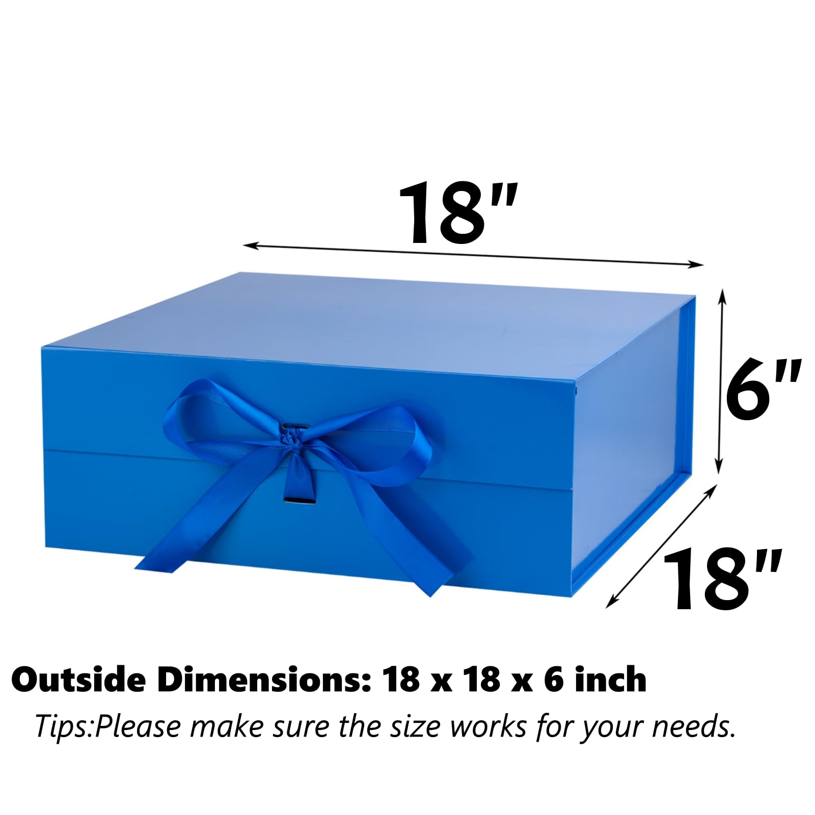 Boîte cadeau magnétique bleue 45,7 x 45,7 x 15,2 cm avec couvercle et ruban pour cadeaux, mariage, Noël, Halloween, anniversaire