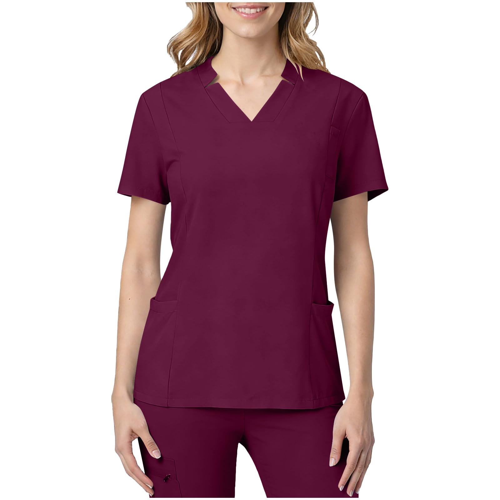 Women Medical Scrub Tops with Notch V Neck Short Sleeve High Elastic Scrubs Classic Lightweight Breathe Nurse Uniform
