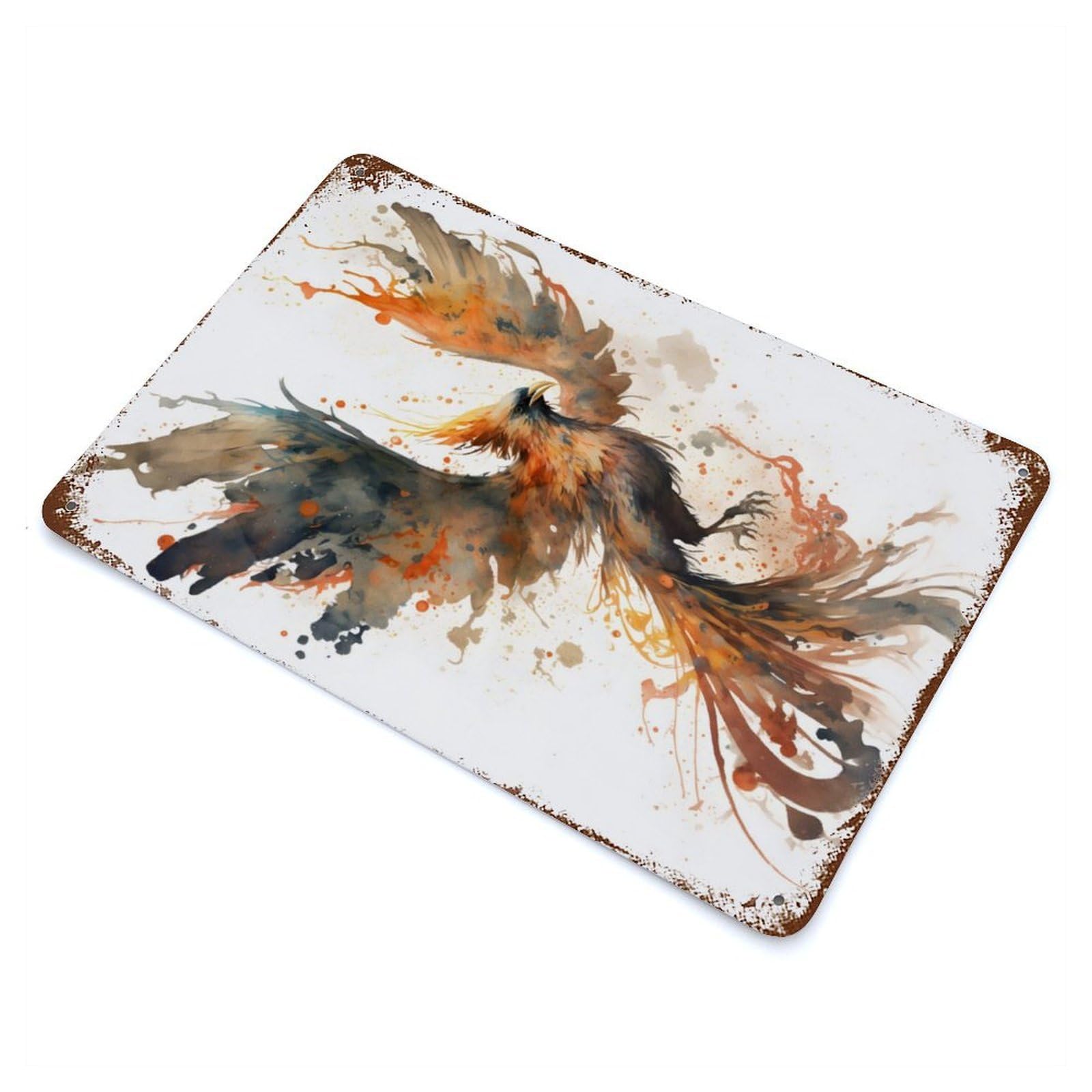Phoenix Aged Metal Wall Plaque 11.8"x7.9", Industrial Home Decor for Pub, Kitchen And Man Cave Decor