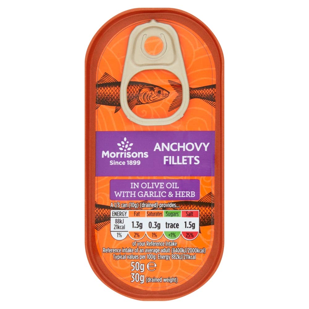 Morrisons Acciuga in olio d'oliva aglio & erbe 50 g x 24