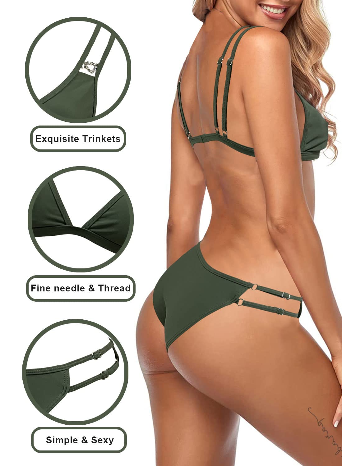 Bikini Mujer Trajes de Baño Dos Piezas Ajustable Halter Top Bikini Triangular Cintura Baja Tanga Ropa de Baño