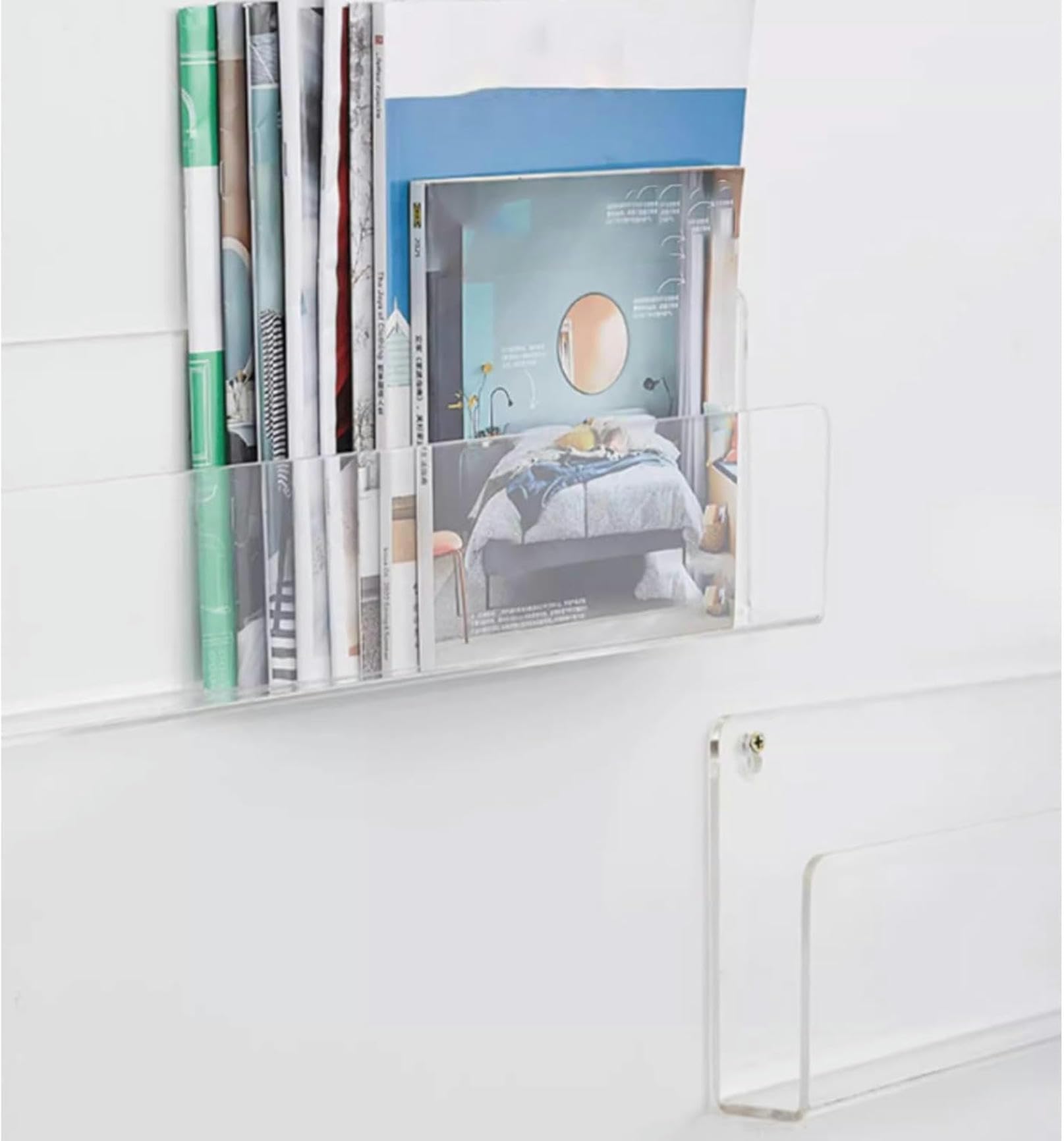 Portariviste da parete in acrilico – 1 porta riviste blu per casa, ufficio, bagno e brochure (L30 cm) – Elegante soluzione di archiviazione
