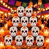 Kanmeii 12 Pcs Day of the Dead Sugar Skull Mini Figures for Ofrenda Decor