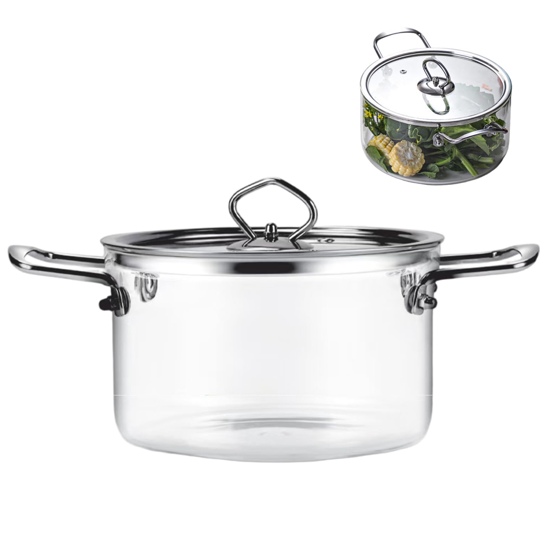 Olla transparente de vidrio de 2,5 l ideal para preparar pastas y sopas caseras