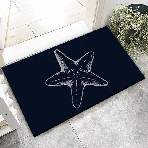 ZJSYXXU Nautical Starfish Coastal Door Mat - Indoor Outdoor Ocean Bathroom Rugs Entrance Beach Welcome Mat Navy Blue Kitchen Mat, Front Door Porch Outdoor, 17x30 Inch - Image 3