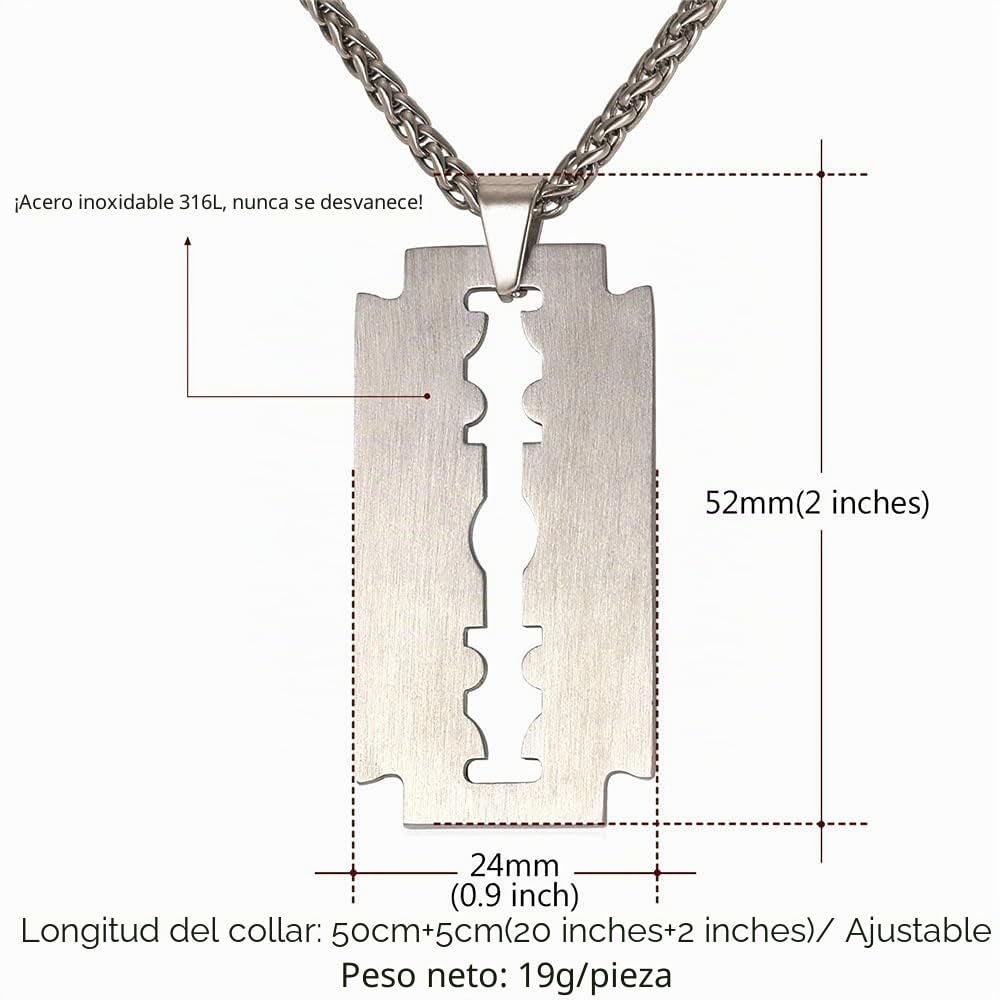 U7 Collar Hombre Razor Blade Collar de Acero Inoxidable Razor Blade Colgante Cuchillo Dog Tag Ejército Militar Colgante Collar Hip Hop Collar Personalizado para Hombre Mujer