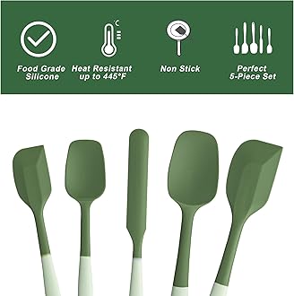 Silicone Spatula Set, 5 Piece Food Grade Rubber Spatulas for Baking, Cooking, and Mixing High Heat Resistant Non Stick Dishwasher Safe BPA-Free (Two colors - Green)