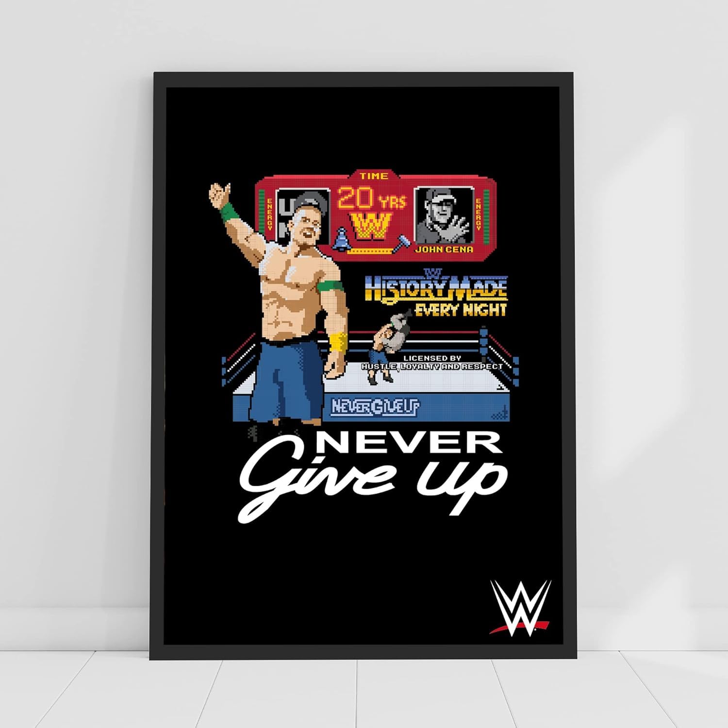 Themed Black Wwe Print - John Cena 20 Years Pixel Poster Wrestling Wall Art (A3-29.7Cm X 42Cm)