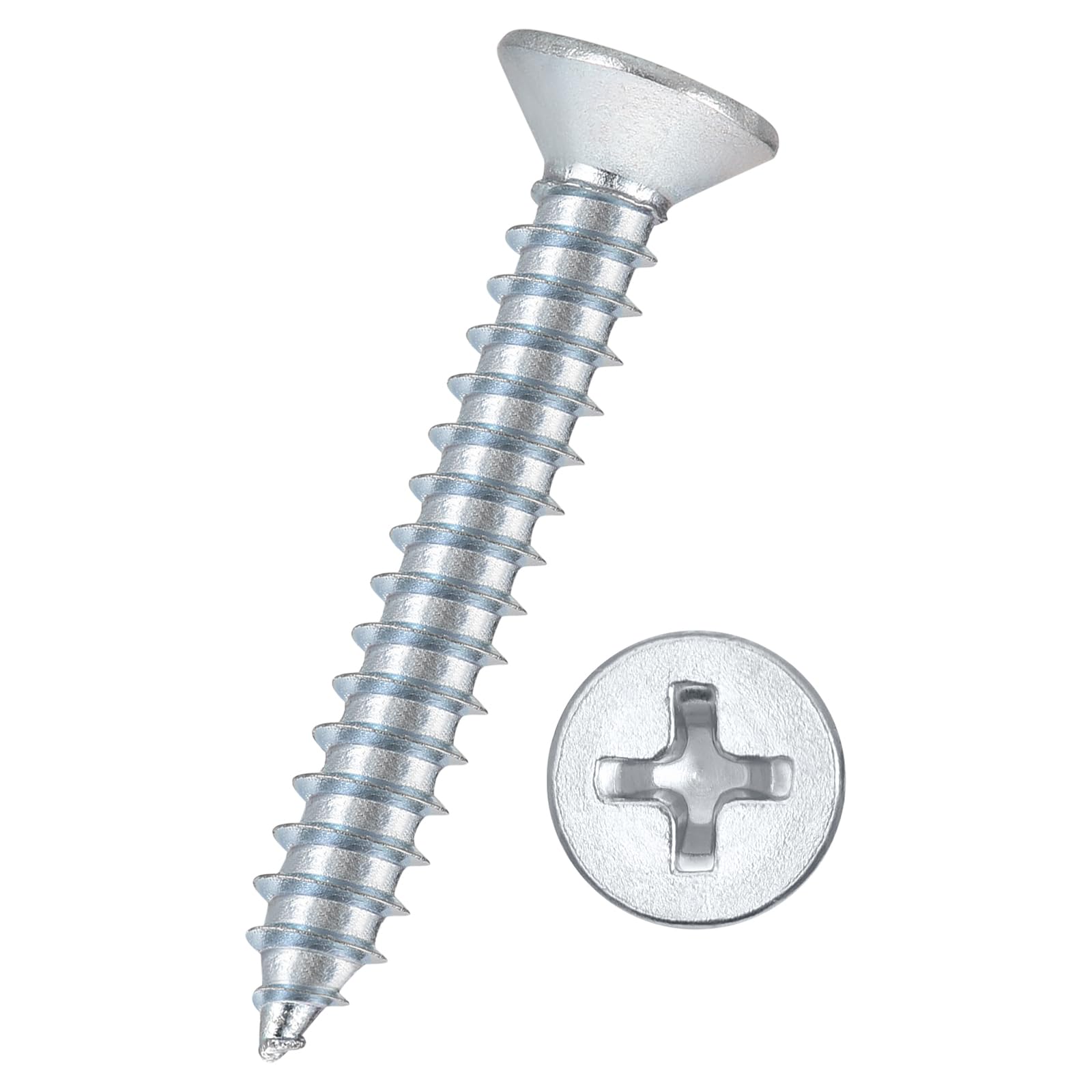 Kozelo 200pcs Phillips Flat Head Wood Screws - [#10x1-1/4"] Carbon Steel Countersunk Self Tapping Screws for Furniture Assembly, Interior Trim, Outdoor Construction, Bluish-white — image 1