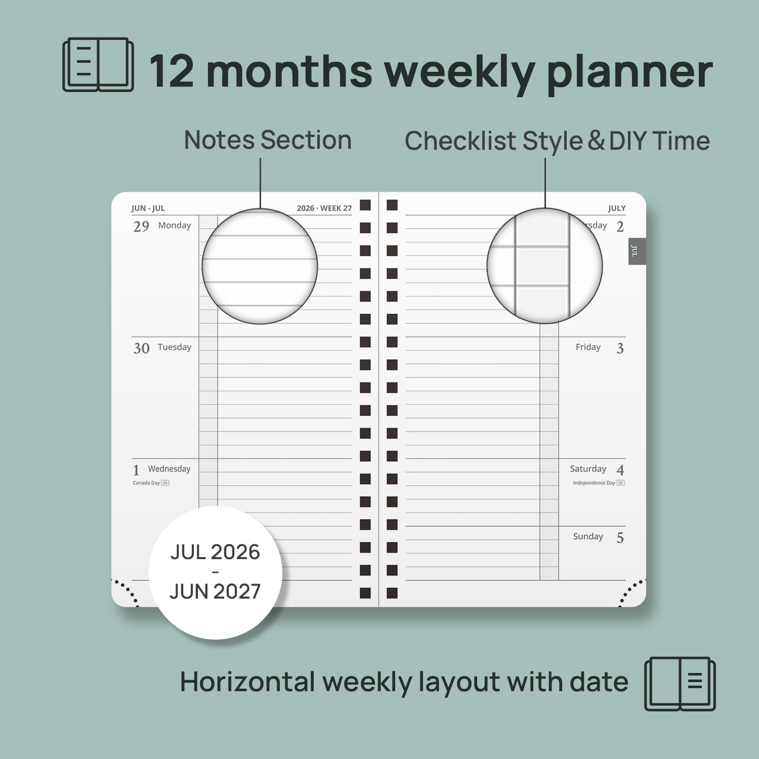 POPRUN 2026-2027 Small Weekly Planner, 4" x 6.25" Pocket Calendar for Purse image 3