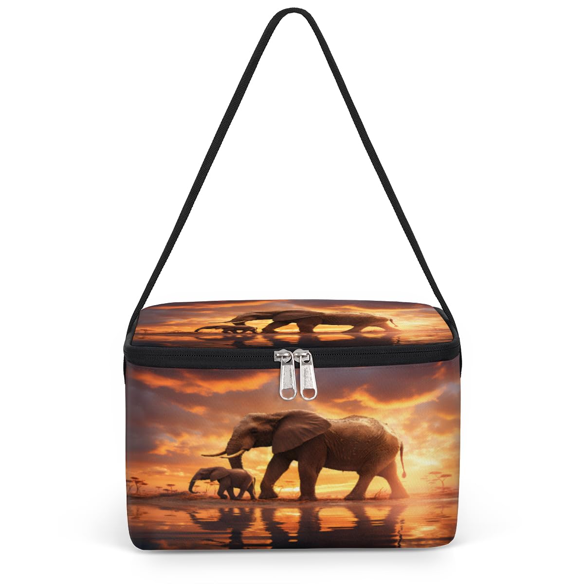 GzLeyigou Elephant Walking Lunch Bags for Women Men 9 Cans, Hot & Cold Food Delivery Bag Insulated Grocery Bag Insulated Lunch Box African Wildlife Cooler Bag for Office Work Picnic Beach