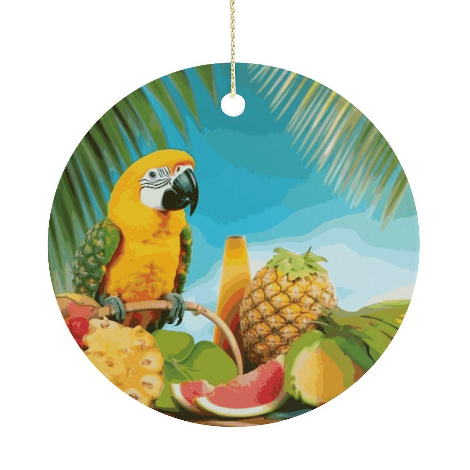 Adfgyerh Women's Style Summer Parrot Pineapple Birds Hanging Ceramic Ornaments, Christmas Tree Decorations, Funny Home Decor Gifts For Sisters & Work Best Friends