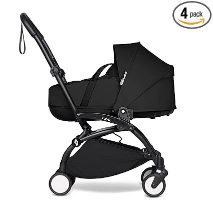 BABYZEN YOYO Black Frame + Black Bassinet - Includes Thick Double Mattress, Ventilated Shell & Canopy