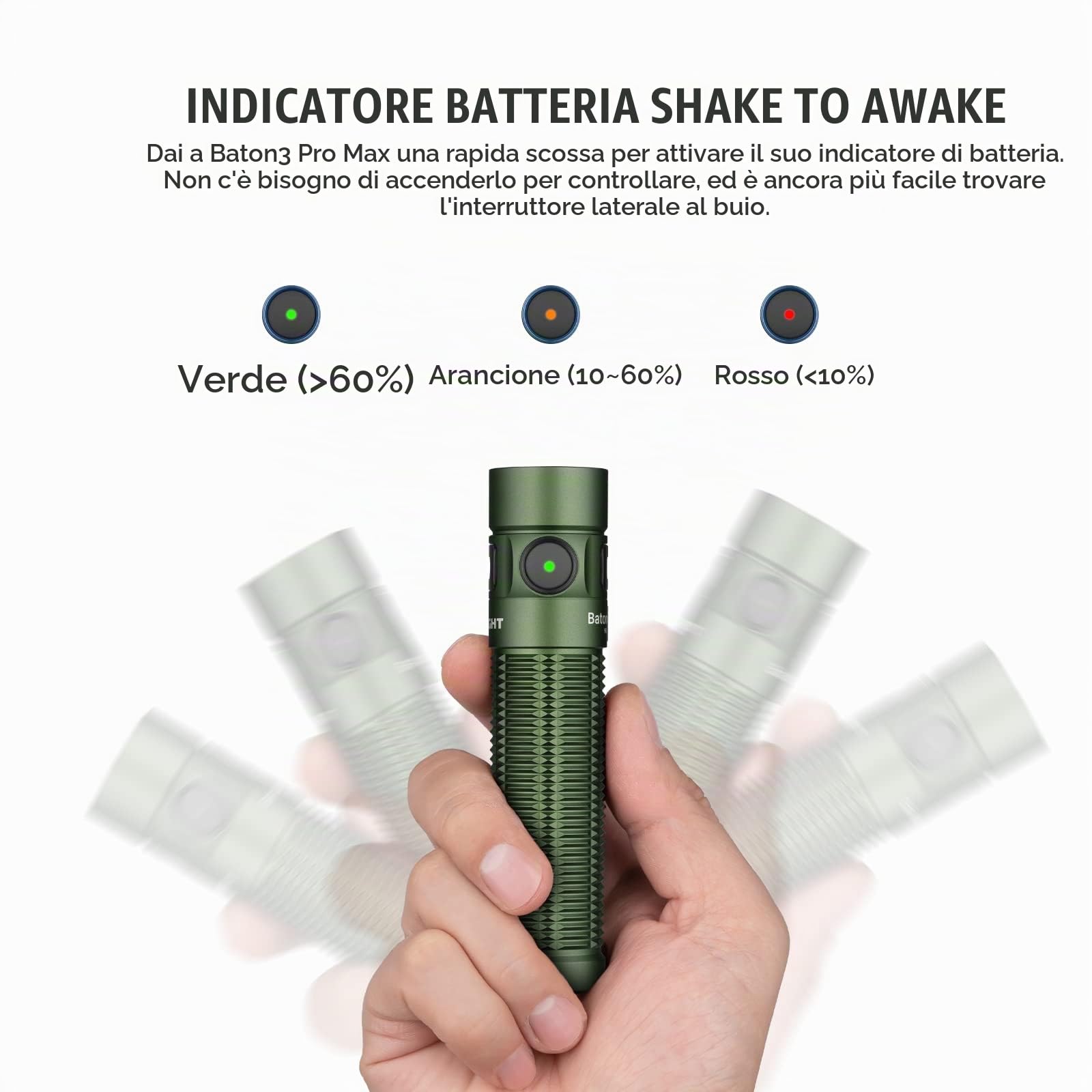 OLIGHT Baton3 pro max 2500lm Potenza Alta,145m di Alcance, 6 Modalità di Illuminazione Torcia EDC Portatile LED Ricaricabile Adatta per Illuminazione da Campeggio, Escursioni e Uso Domestico(Verde CW)